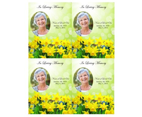 Daffodils Small Memorial Card Template.