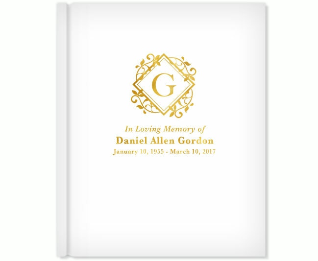 Diamond Foil Stamped Portrait Funeral Guest Book.