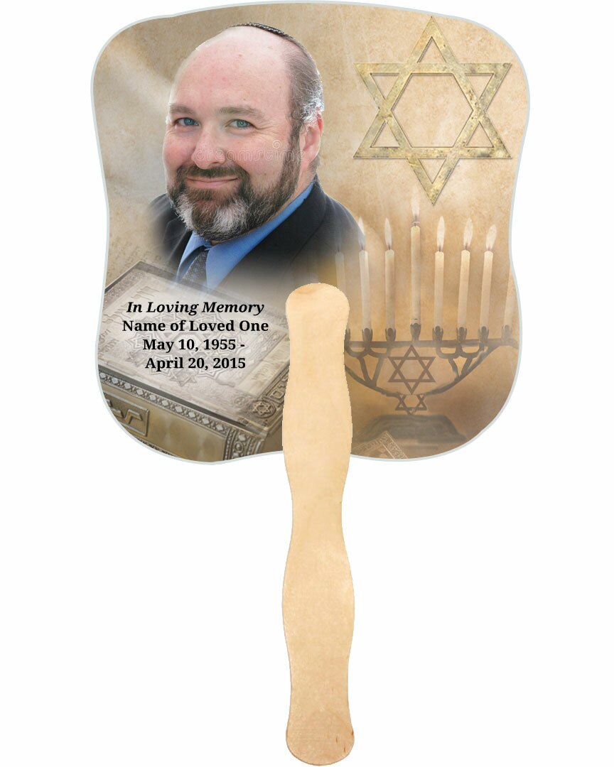 Jewish Cardstock Memorial Fan With Wooden Handle (Pack of 10).
