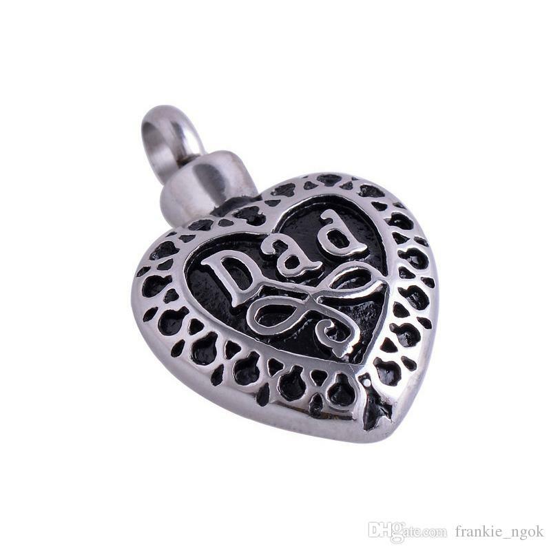 Stainless Steel Dad Heart Urn Pendant Necklace.