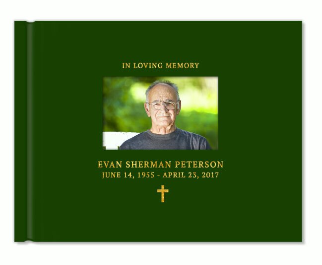 Faith Cross Foil Stamped Landscape Funeral Guest Book.