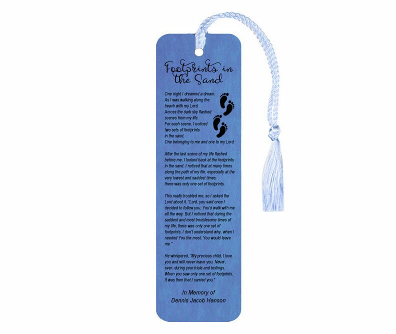 Footprints In The Sand Leatherette Memorial Scripture Bookmark.