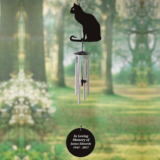Personalized Cat Silhouette In Loving Memory Memorial Wind Chime.