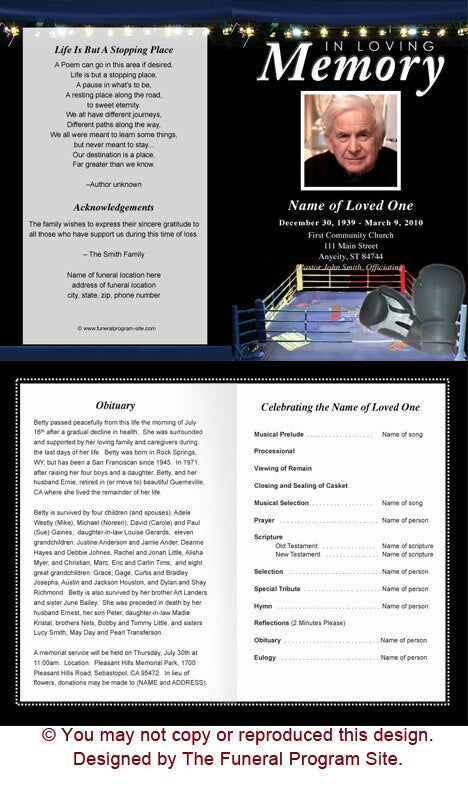 Boxing A4 Funeral Order of Service Template.