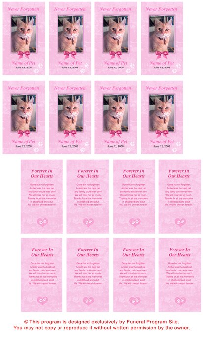 Pink Pet Memorial Cards Design & Print (Pack of 50).