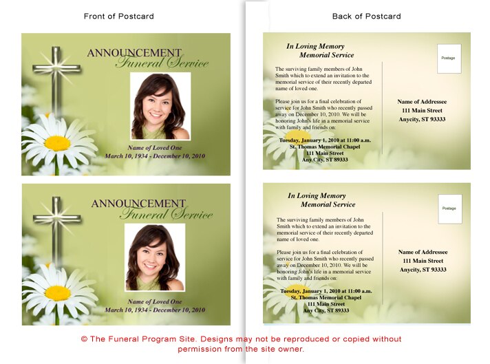 Daisy Funeral Announcement Template.