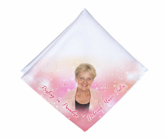 Sparkling Pink Personalized Memorial Handkerchief.