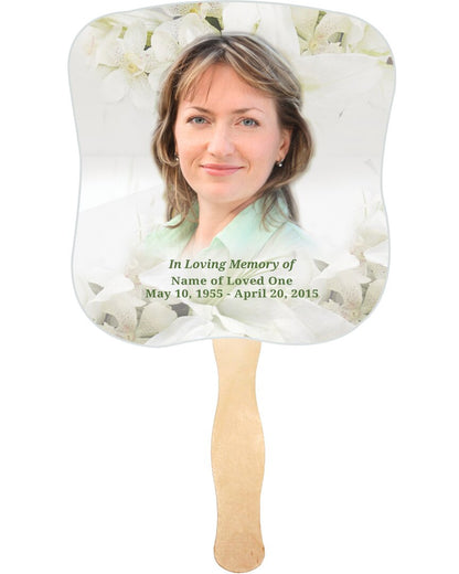 Lily Cardstock Memorial Fan With Wooden Handle (Pack of 10).