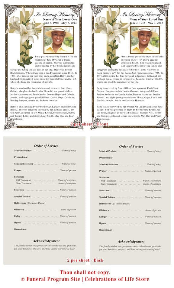 Bethany Funeral Flyer Template.