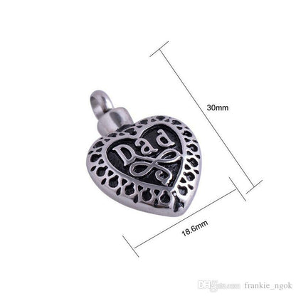 Stainless Steel Dad Heart Urn Pendant Necklace.