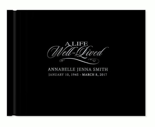A Life Well Lived Foil Stamped Landscape Funeral Guest Book.