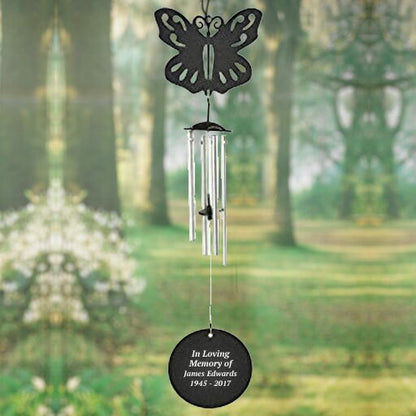 Personalized Butterfly Silhouette In Loving Memory Memorial Wind Chime.