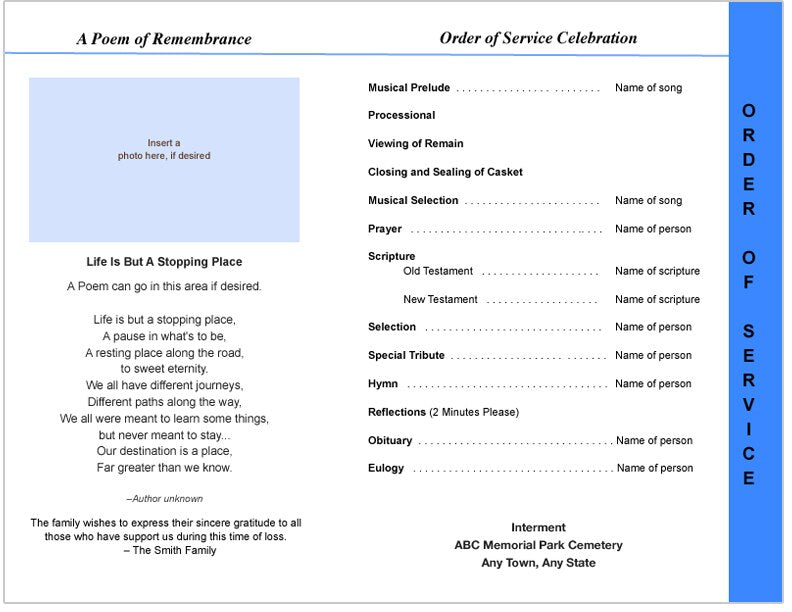 Butterfly 8-Sided Graduated Funeral Program Template.