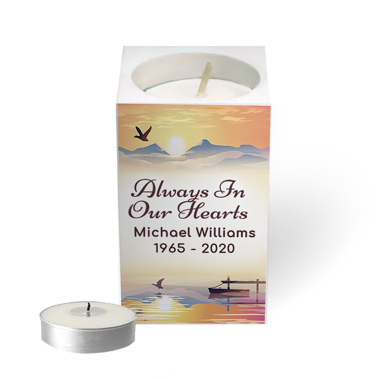 Horizon Personalized Mini Memorial Tea Light Candle Holder.