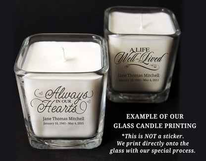 Forever In Our Hearts Personalized Glass Cube Candle.