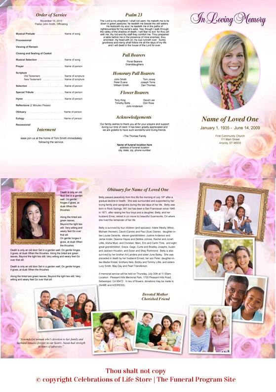 Coral Trifold Funeral Brochure Template.