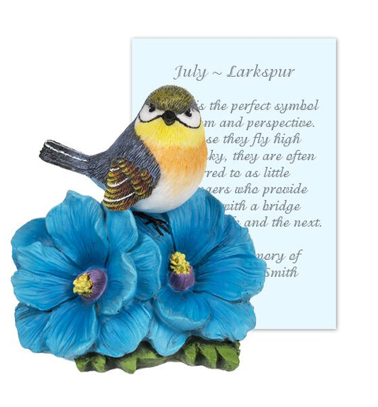 July Larkspur and Bird Sympathy Figurine and Card.