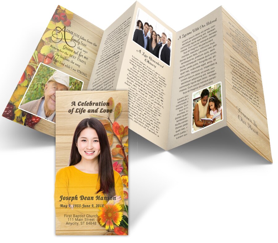Autumn Leaves Accordion Fold Funeral Program Design & Print (Pack of 25).