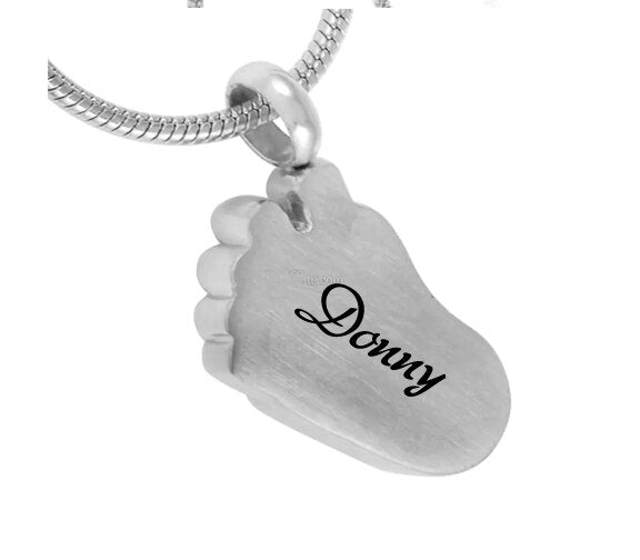 Stainless Steel Baby Foot Urn Necklace.