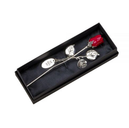 Silver Plated Red Rose In Gift Box.