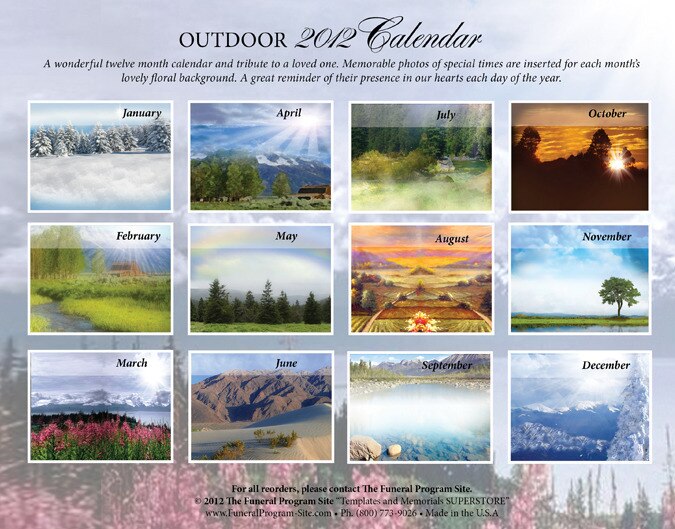 Outdoor Themed Memorial Calendar.