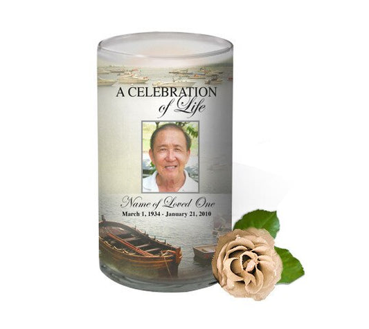 Fishing Personalized Glass Memorial Candle.