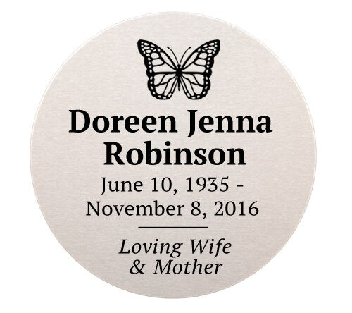 Personalized 2 Inch Circle Flexible Urn Plate.