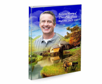 Country Landscape 3-Ring Book Binder Funeral Guest Book.