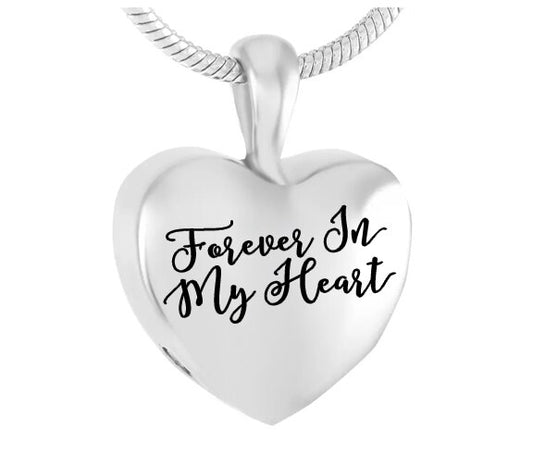 Stainless Steel Puffed Heart Urn Pendant Necklace.