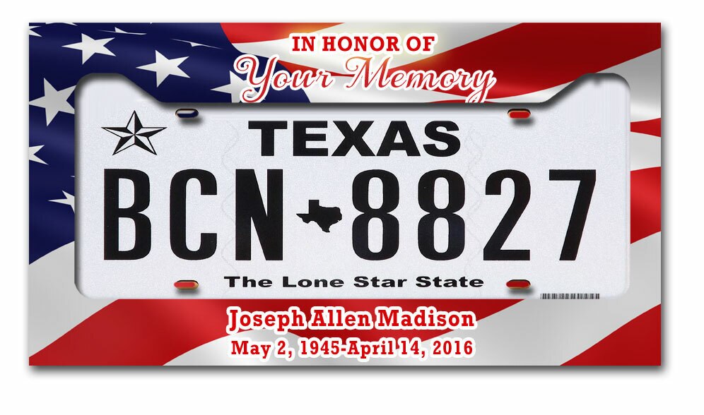 US Flag Custom In Loving Memory License Plate Frame.