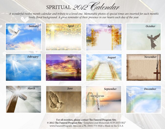 Spiritual Themed Memorial Calendar.