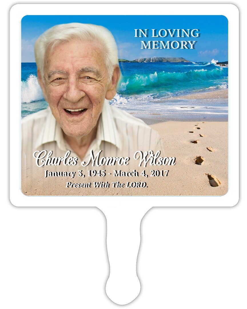 Sandy Shores All-In-One Plastic Memorial Hand Fan (Pack of 10).