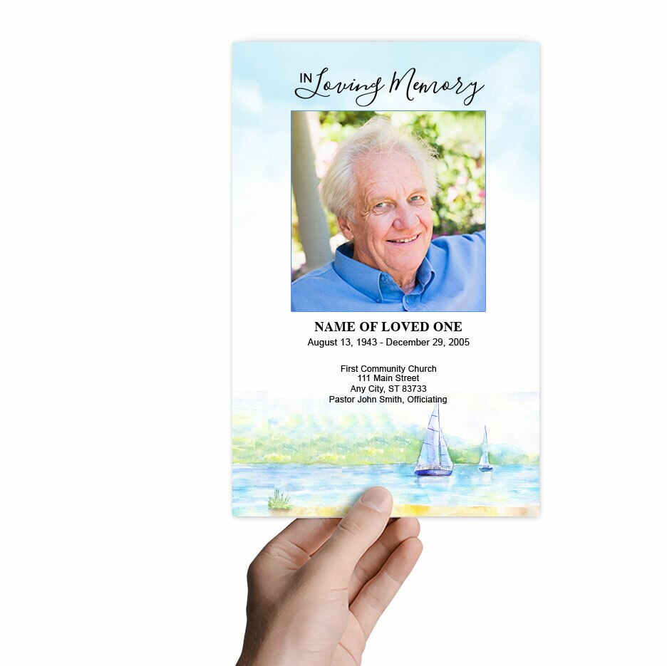 Sailing  Watercolor Funeral Program Template.