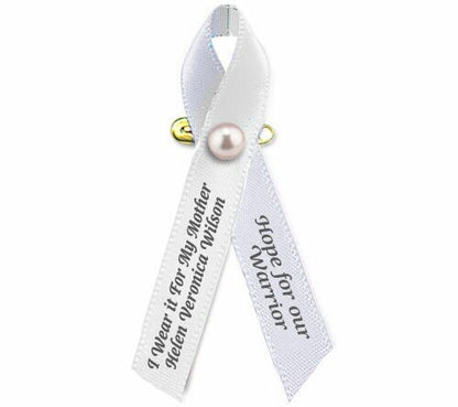 Personalized Lung Cancer Ribbon (Pearl White) - Pack of 10.