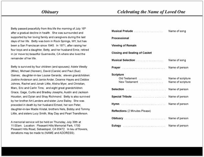 Going Home Funeral Program Template.