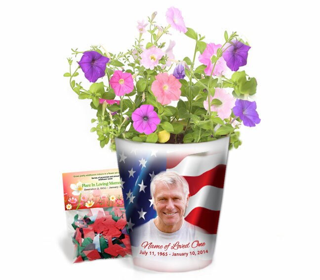 US Flag Personalized Memorial Ceramic Flower Pot.