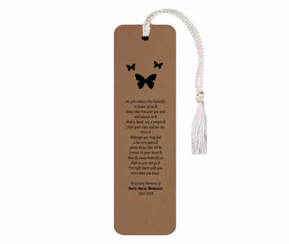 Leatherette Memorial Poem Bookmark Butterfly Release.