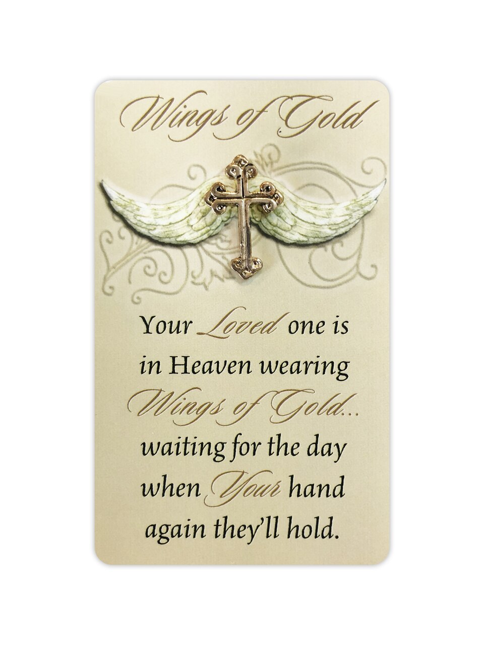 Wings of Gold Lapel Memorial Pin with Memorial Poem Card.