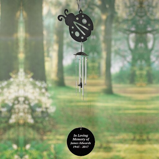 Personalized Lady Bug Silhouette In Loving Memory Memorial Wind Chime.