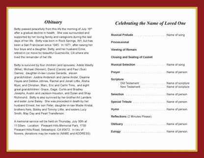 Ruby Funeral Program Template.