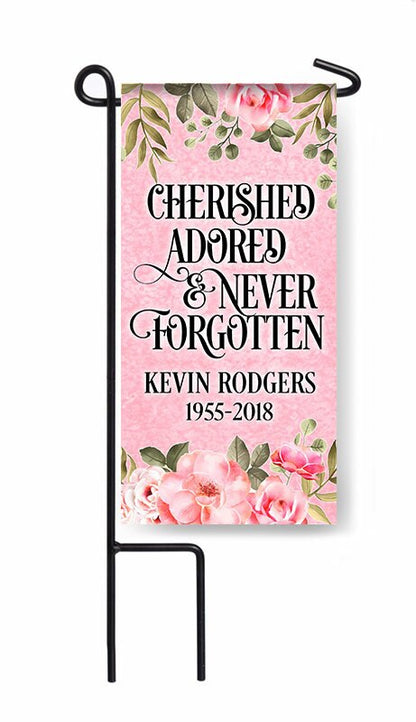 Personalized Cherished Mini Memorial Flag With Stand.