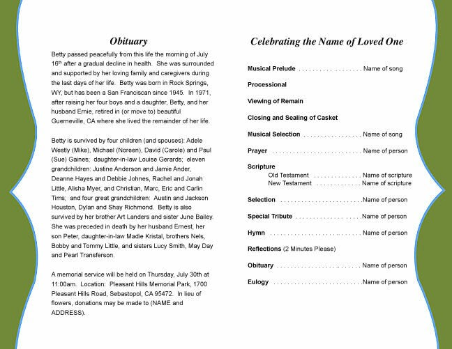 Country Funeral Program Template.