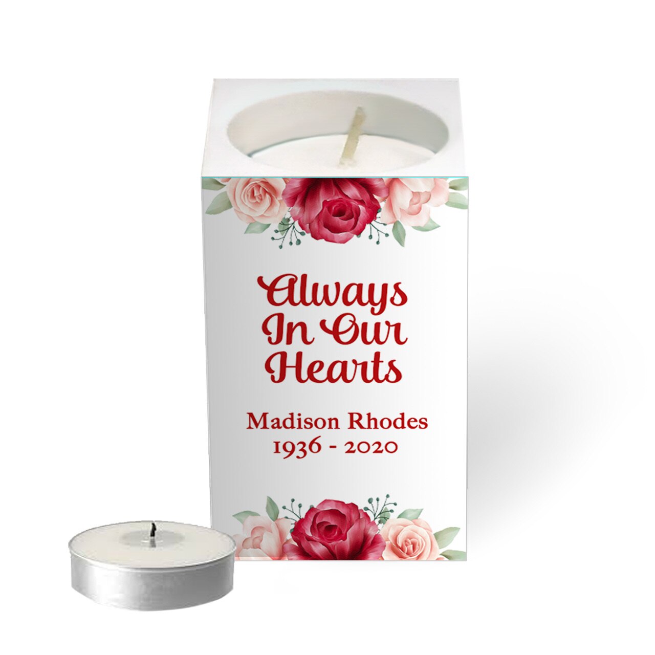 Elegant Floral Mini Tea Light Memorial Candle & Holder.
