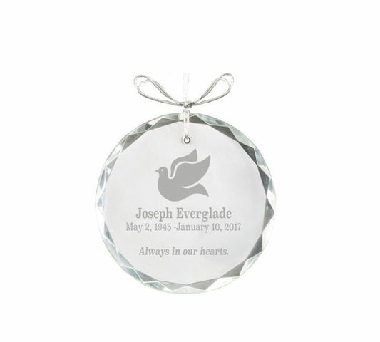 Circular Bevel Edge Crystal Christmas Ornament.