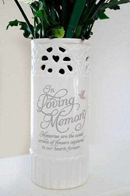 In Loving Memory White Ceramic Flower Memorial Vase.