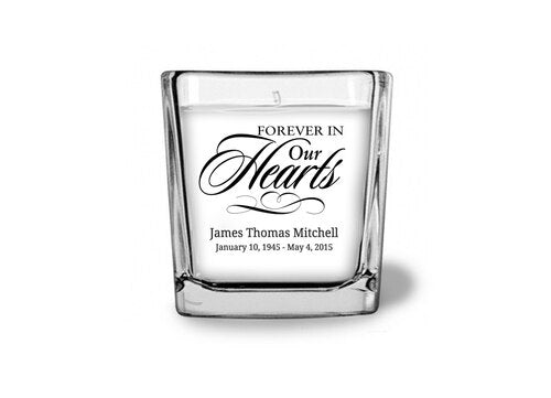 Forever In Our Hearts Personalized Glass Cube Candle.