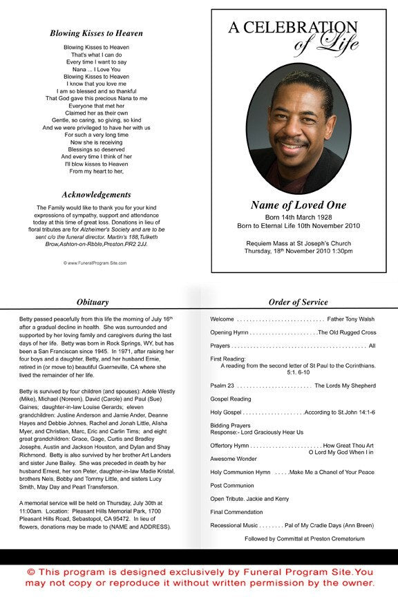 Classic A4 Funeral Order of Service Template.