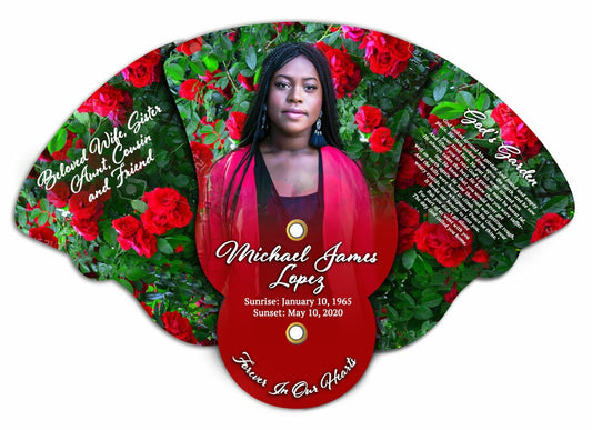 Red Roses Personalized Folding Memorial Fan (Pack of 10).