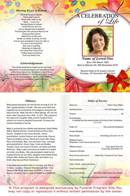 Flora A4 Funeral Order of Service Template.