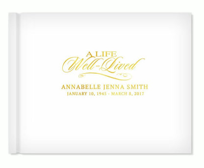 A Life Well Lived Foil Stamped Landscape Funeral Guest Book.